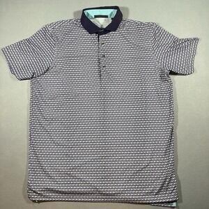 Greyson Mens L Golf Polo Pink Blue Geometric Triangle Print Golf Performance